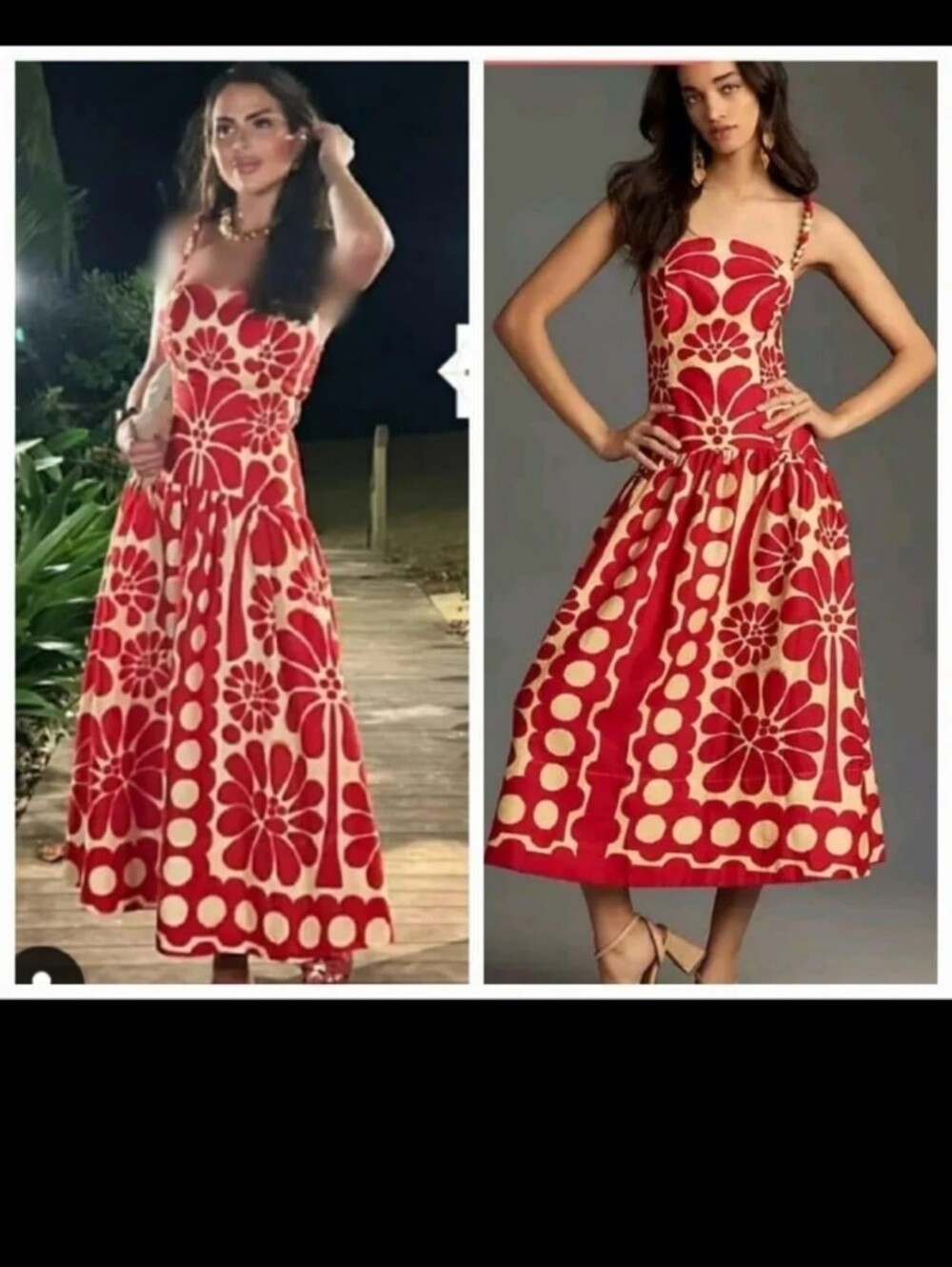 FARM Rio Red and Cream Floral Midi Dress